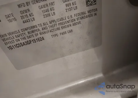 2016 Chevrolet Malibu Limited Lt z USA, uszkodzony, nr VIN 1G11C5SA3GF151624